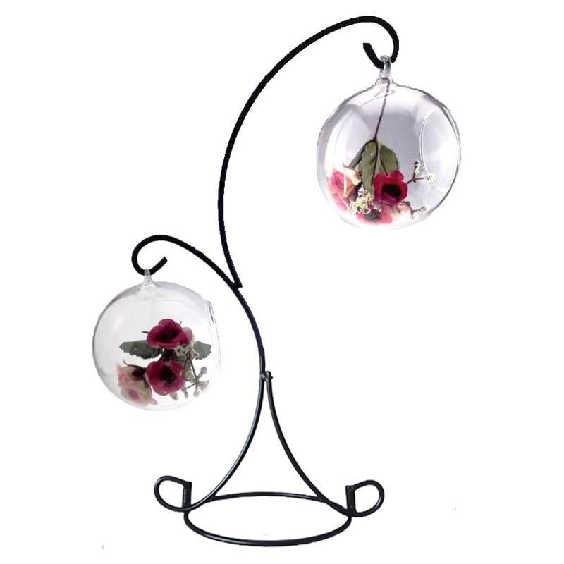 Ian Enterprises Ornament Display Stand Iron Pothook Stand for Hanging Glass Terrarium/Picture (Double-Hook, Black) - Image 2